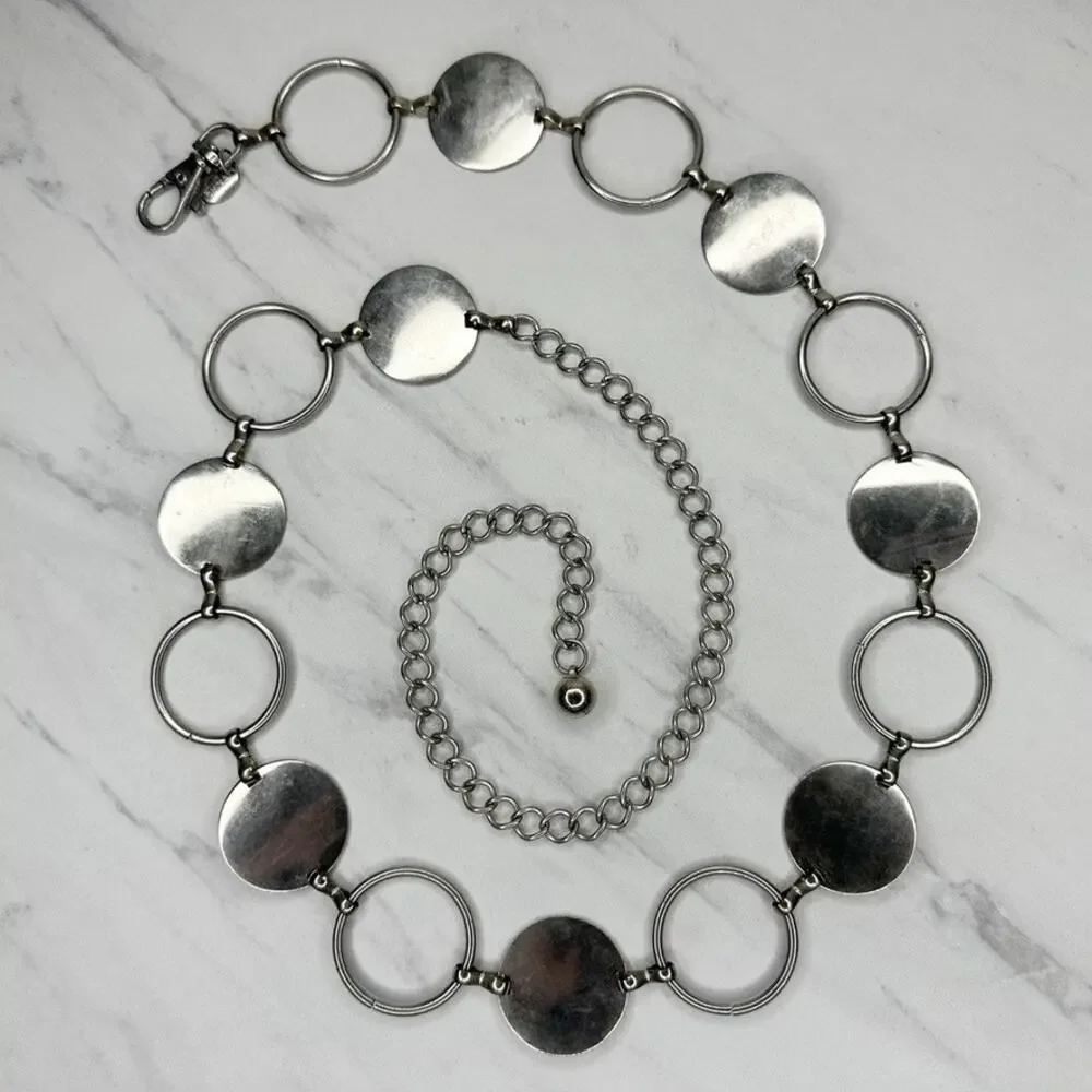 Silver Tone Disc Chain Link Belt One Size (OS) ✨